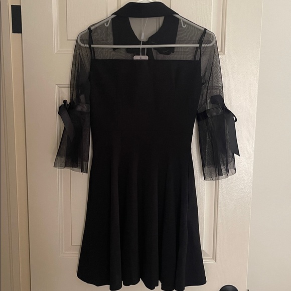 Black Gothic Dress with Sheer Sleeves and Bow Side Zip Pockets Size Small - Picture 5 of 12